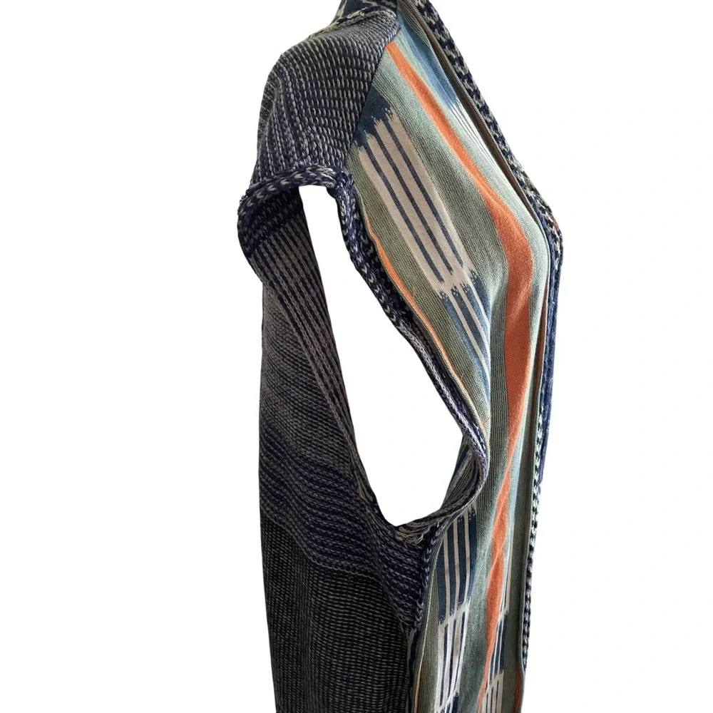 Free People Blue Skies Maxi Vest Patchwork Boho Sweater‎ Duster XS Long Layering